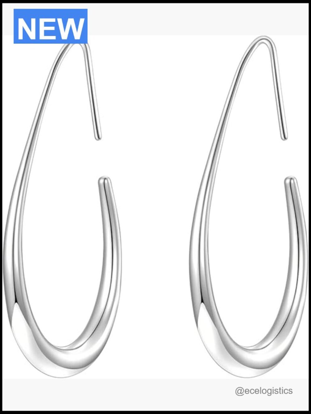 Large Oval Pull Through Hoop Earrings 14k Gold Plated Lightweight